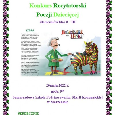ZAPRASZAMY NA XXI WIOSENNY KONKURS RECYTATORSKI POEZJI DZIECIĘCEJ